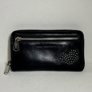 Aimee Kestenberg "Zip It Up" Black Leather Silver Studded Heart Wallet